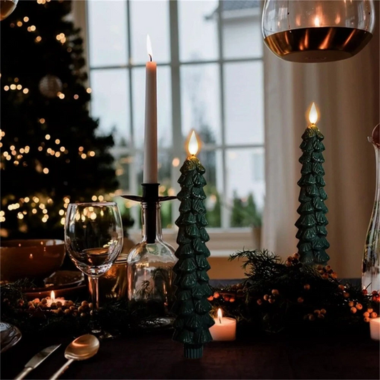 Christmas Tree LED Candles – Real Wax, Flickering Flame, Safe & Cozy Holiday Décor