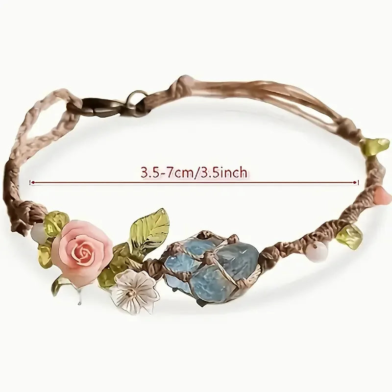 🎁Handmade Bohemian Floral Bracelet — Natural Gemstones & April Birthstone