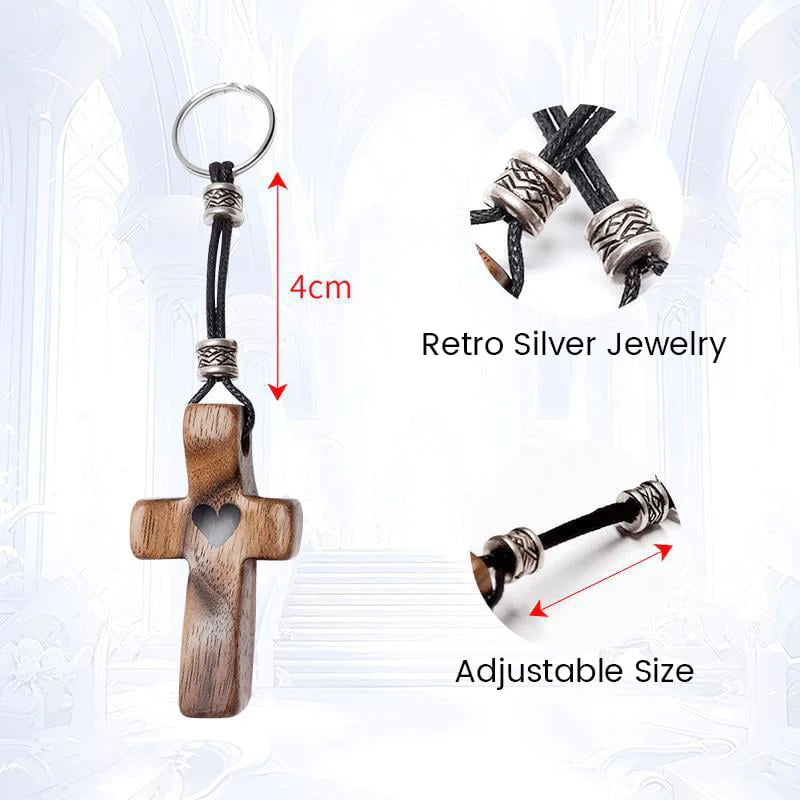Last Day 49% OFF🔥 Handcrafted Wooden Cross My Heart with keychain