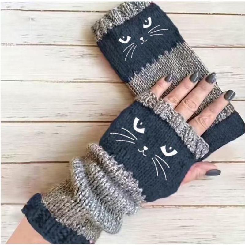 Last Day 49% OFF🔥 Stay Warm & Stay Cute — Cat Embroidery Fingerless Gloves 😺🧤