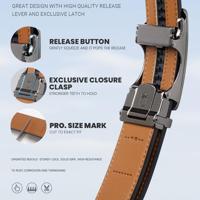 Leather Ratchet Belt With Adjustable Buckle