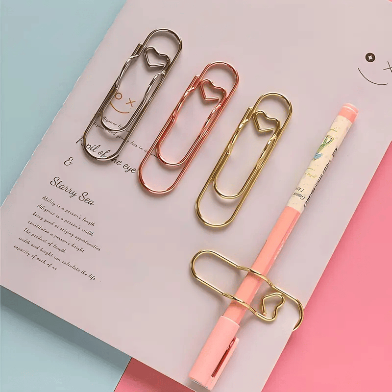 🔥6Pcs 3 Colors Heart Pen Clip-—Multifunctional Rose Gold Silver Carbon Steel Paperclip