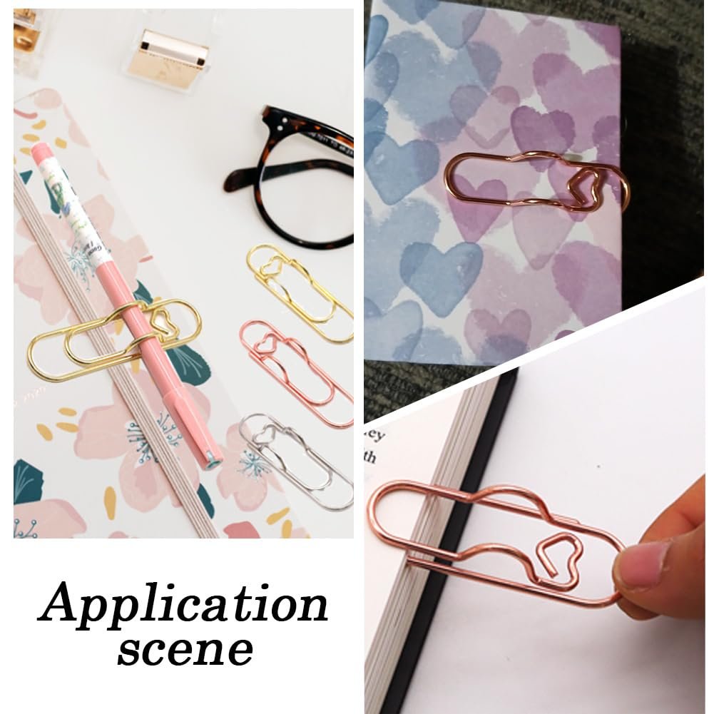 🔥6Pcs 3 Colors Heart Pen Clip-—Multifunctional Rose Gold Silver Carbon Steel Paperclip