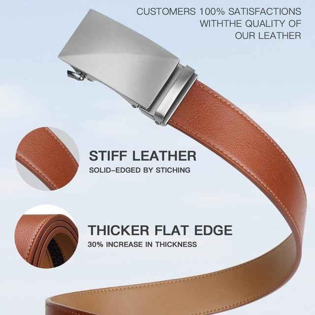 Leather Ratchet Belt With Adjustable Buckle