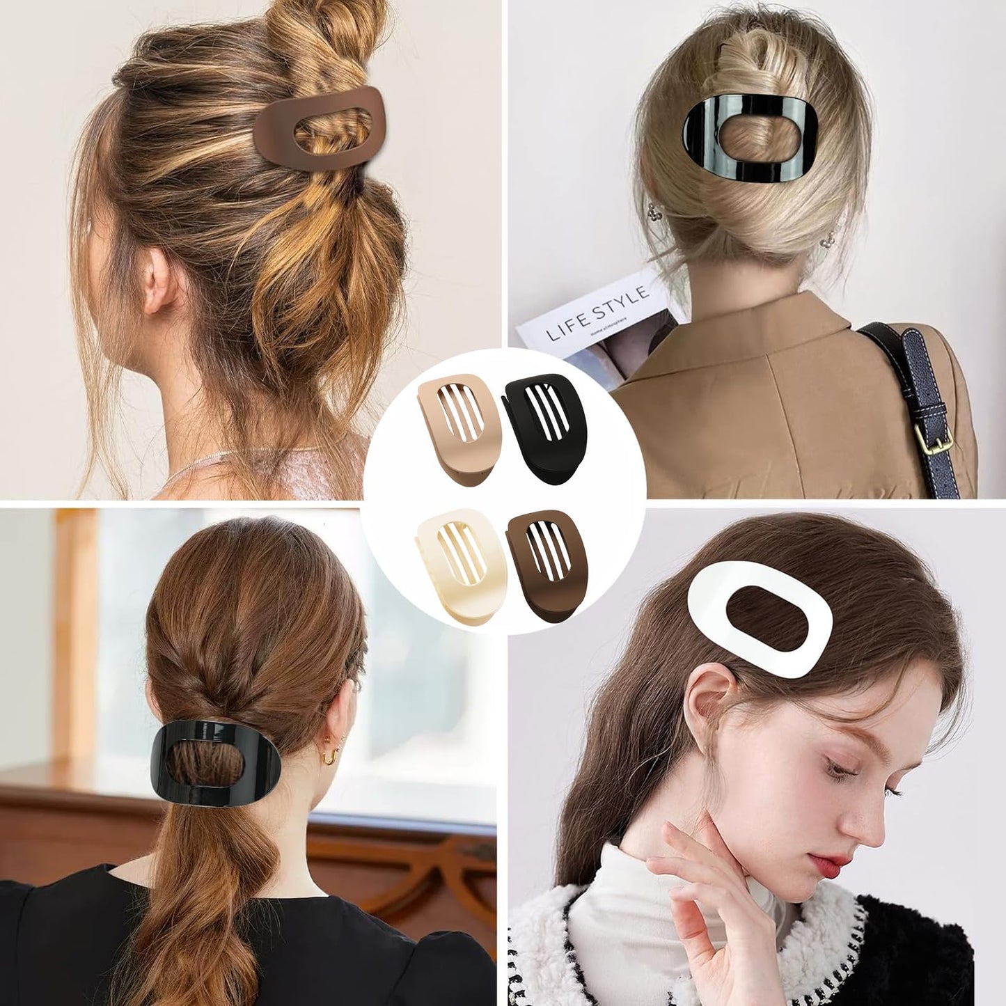 4 Pack Solid Hair Flat Clip Set