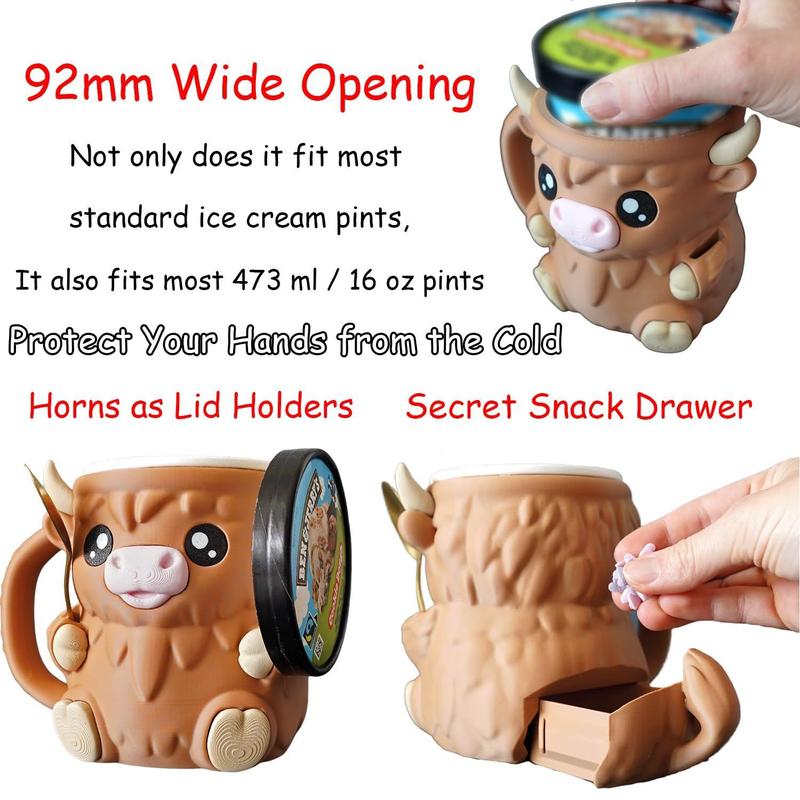 🔥Highland Cow Ice Cream Pint Holder Rack