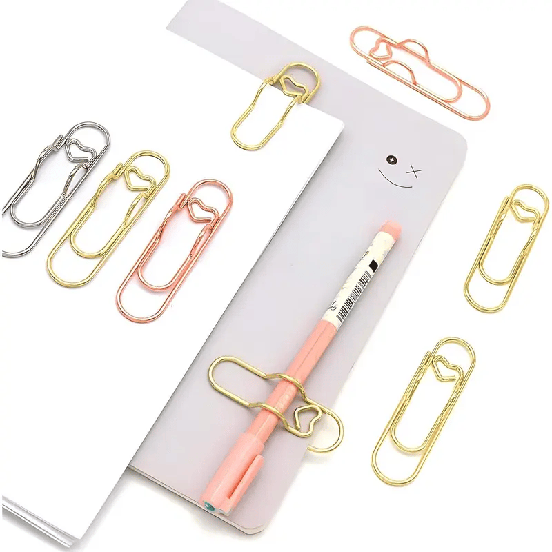 🔥6Pcs 3 Colors Heart Pen Clip-—Multifunctional Rose Gold Silver Carbon Steel Paperclip