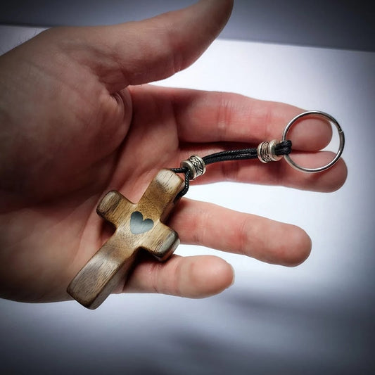 Last Day 49% OFF🔥 Handcrafted Wooden Cross My Heart with keychain