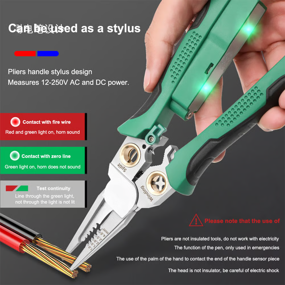 8 in 1 Wire Stripper Twister for Cutting and Pulling Wires Cable Scissors, Voltage Tester Pliers