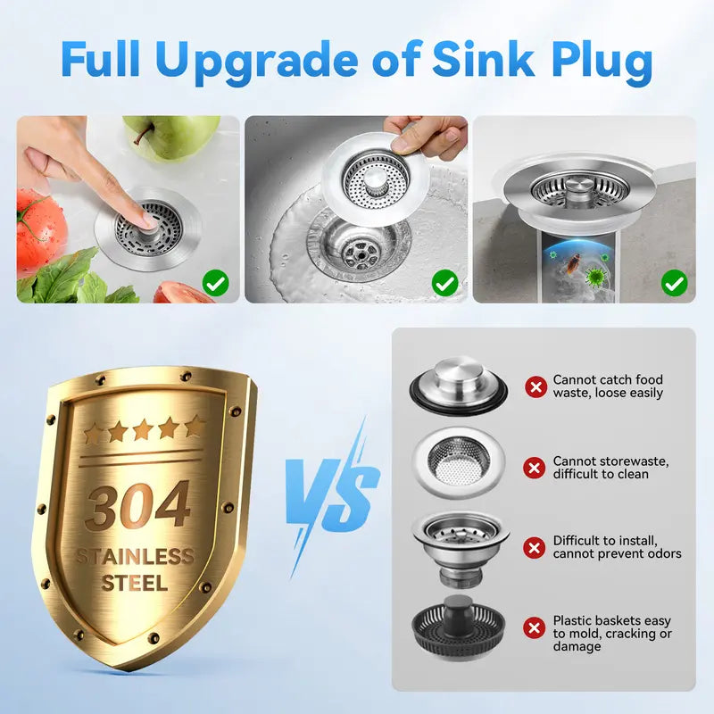 Upgraded 3 in 1 Kitchen Sink Drain Strainer