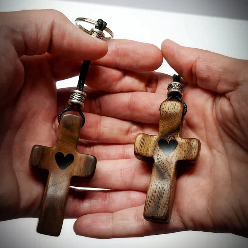Last Day 49% OFF🔥 Handcrafted Wooden Cross My Heart with keychain