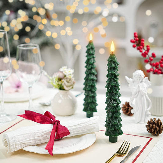 Christmas Tree LED Candles – Real Wax, Flickering Flame, Safe & Cozy Holiday Décor