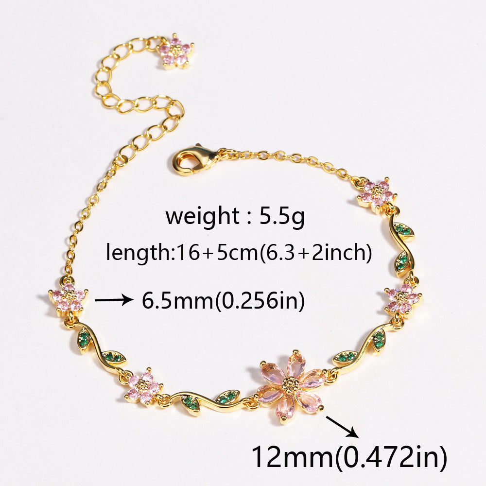 Last Day 49% OFF🔥 Pink Crystal Cherry Blossom Flower Chain Bracelet🌸📿