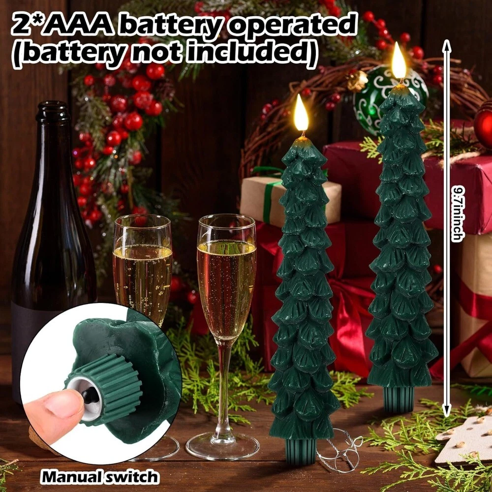 Christmas Tree LED Candles – Real Wax, Flickering Flame, Safe & Cozy Holiday Décor