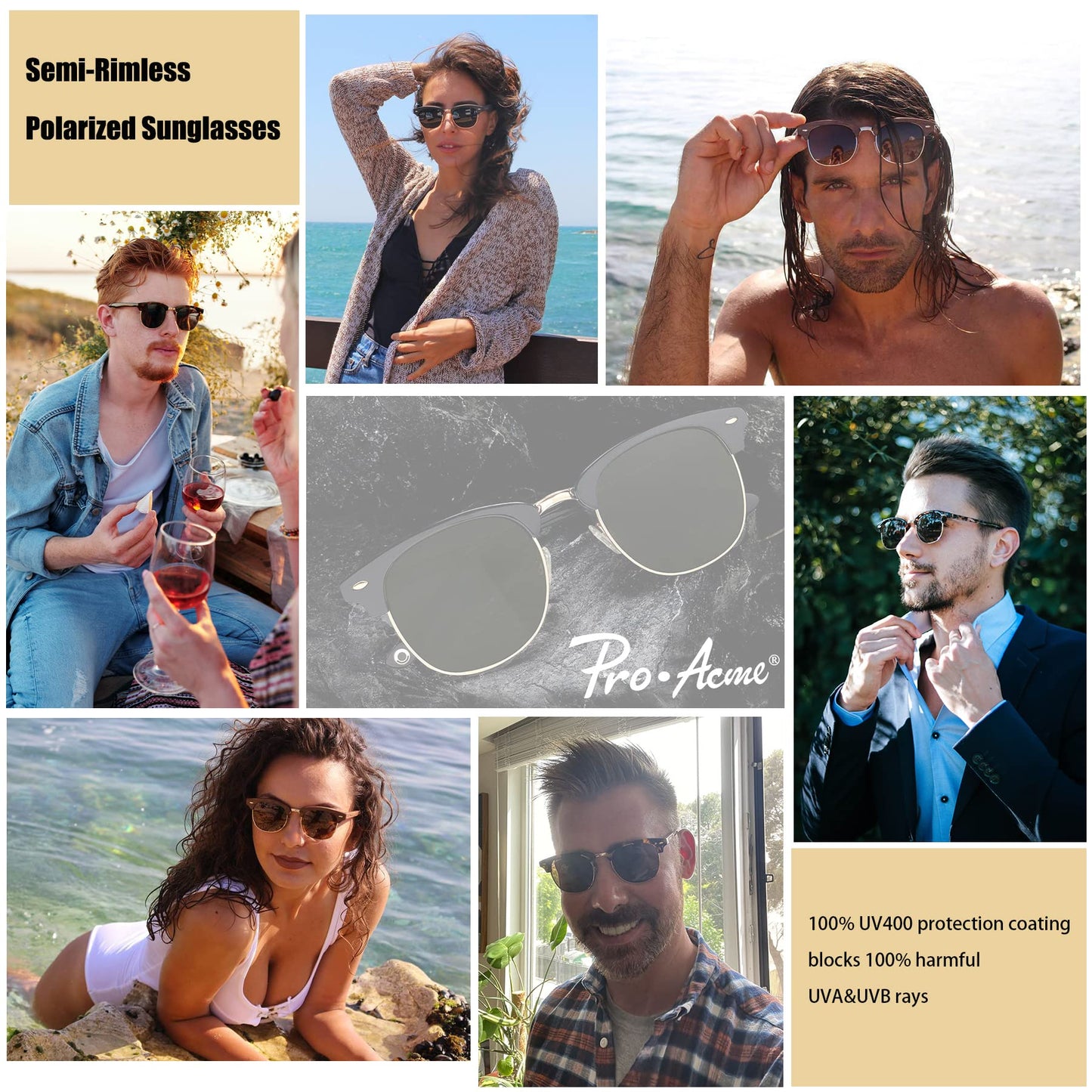 Polarized rimless sunglasses with UV 400 protection