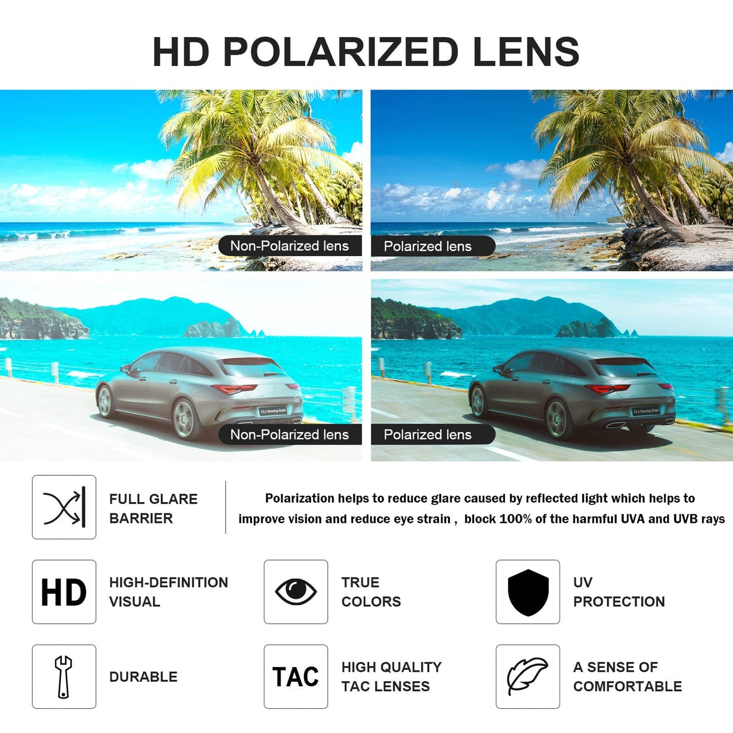 Polarized rimless sunglasses with UV 400 protection