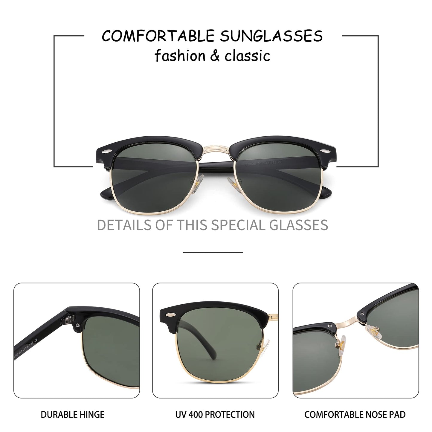 Polarized rimless sunglasses with UV 400 protection