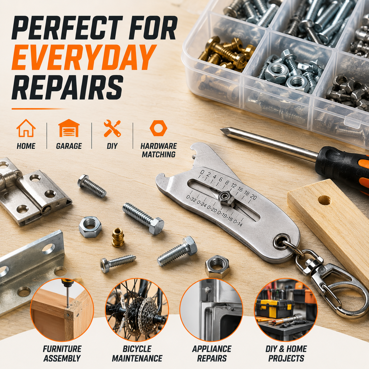 🔩 Precision Thread Dimension Gauge Keychain for Bolt & Nut Sizing