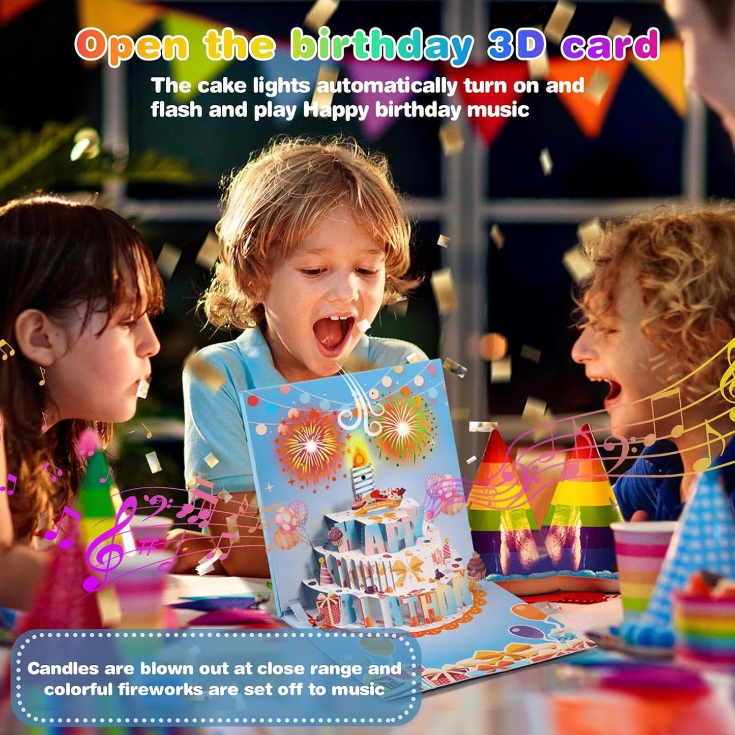 Fireworks Pop Up Cake Light and Music Happy Birthday Card Gift🎁(Inflatable Motion-Sensor Light)