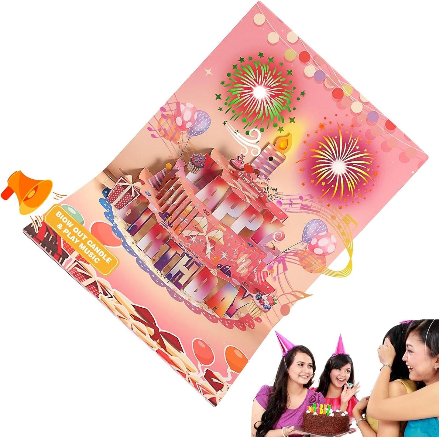 Fireworks Pop Up Cake Light and Music Happy Birthday Card Gift🎁(Inflatable Motion-Sensor Light)
