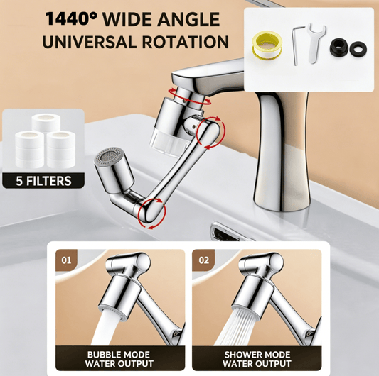 Swivel Faucet Aerator Filter Set – 2-Mode Anti-Splash Sink Sprayer with 5 Replacement Filters