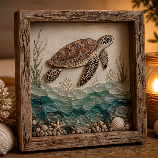 🌊✨ Bring The Calm Of The Coast Home — Glowing Lighthouse Sea Glass Shadow Box