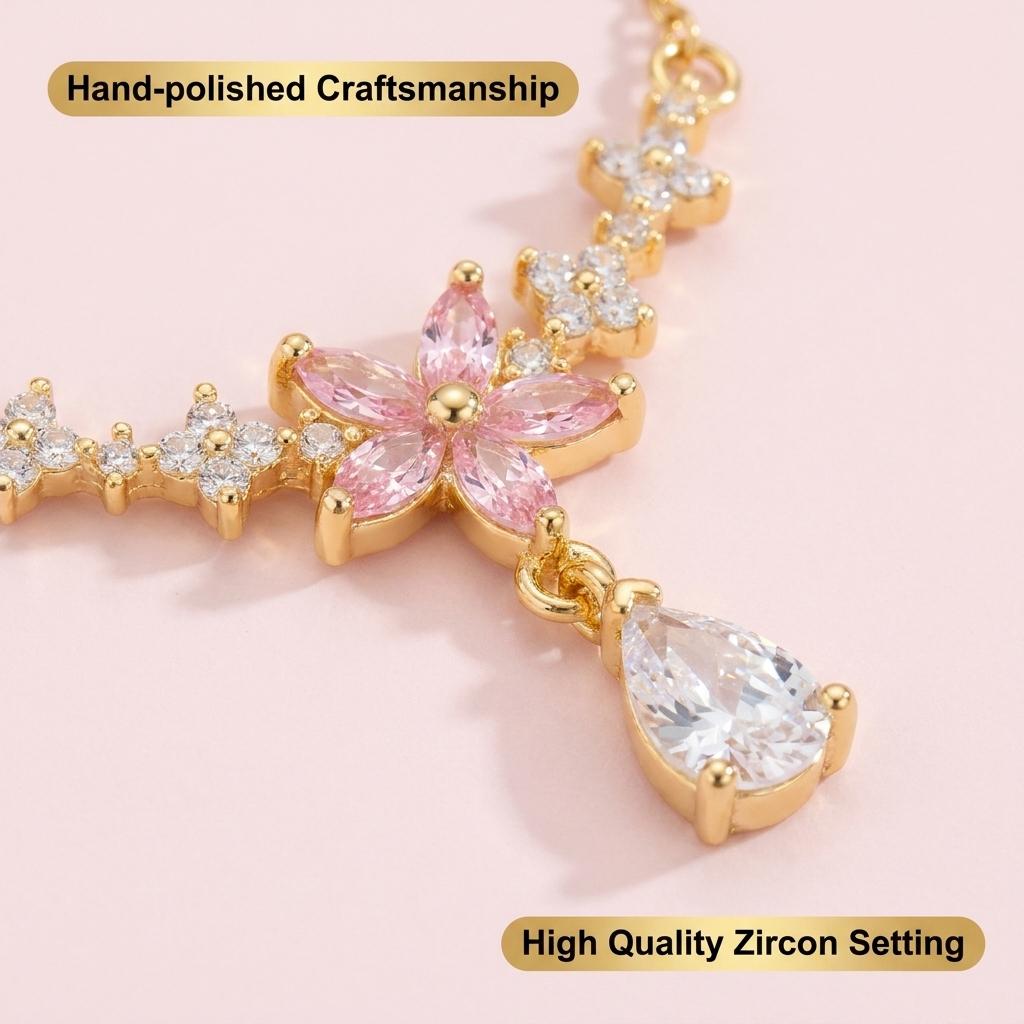 Soft Sparkle Floral Collarbone Necklace – Elegant Titanium Steel Jewelry for Everyday Outfits ✨