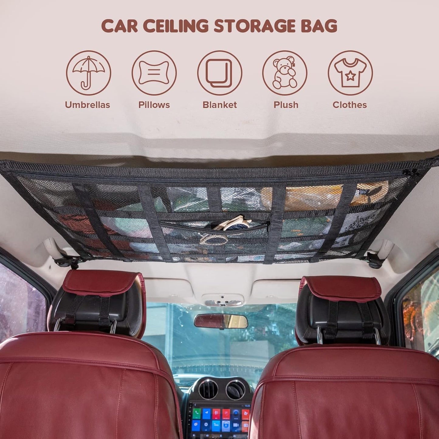 Upgrade Car Ceiling Cargo Net Pocket