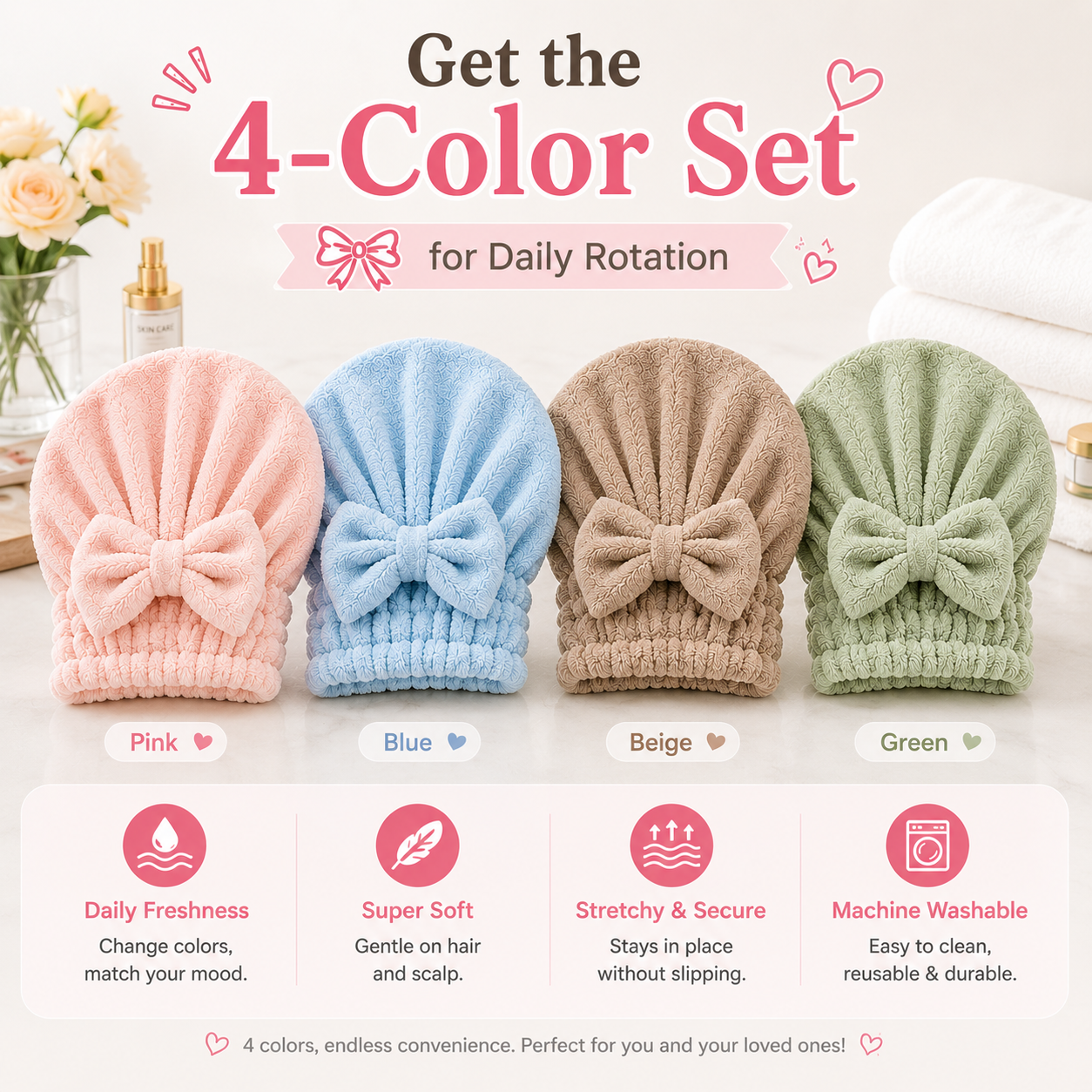 Cute Bow Hair Drying Towel Cap – Soft, Absorbent & Lightweight 🎀