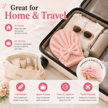 Cute Bow Hair Drying Towel Cap – Soft, Absorbent & Lightweight 🎀
