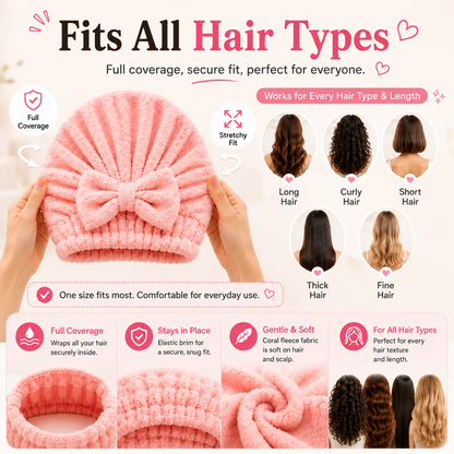 Cute Bow Hair Drying Towel Cap – Soft, Absorbent & Lightweight 🎀