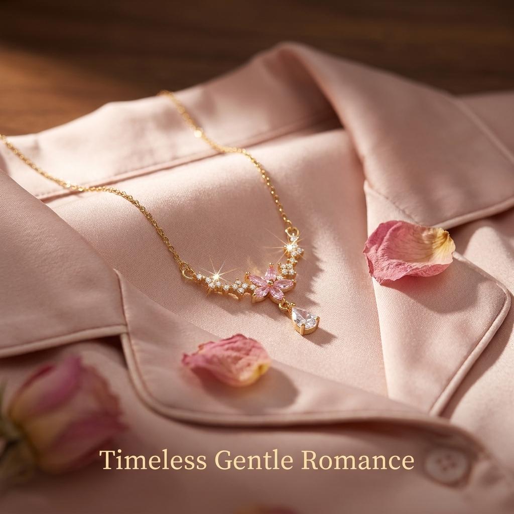Soft Sparkle Floral Collarbone Necklace – Elegant Titanium Steel Jewelry for Everyday Outfits ✨