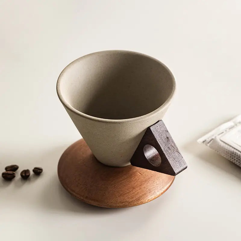 🔥Last Day 49% OFF – Vintage Cone Porcelain Coffee Cup with Wooden Base☕