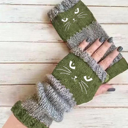 Last Day 49% OFF🔥 Stay Warm & Stay Cute — Cat Embroidery Fingerless Gloves 😺🧤