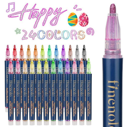 Last Day 49% OFF🔥Outline Shimmer Marker Set – Double-Line Glitter Pens🎨