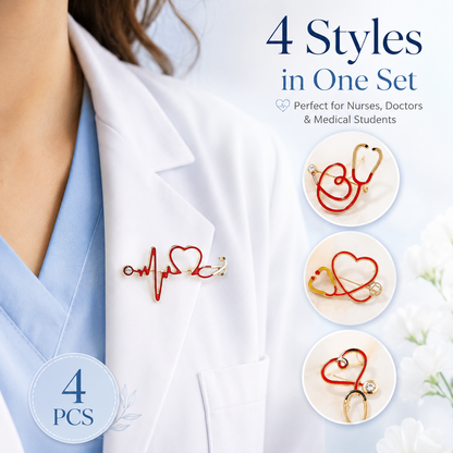 🩺 4-Piece Medical Stethoscope Brooch Pin Set – A Meaningful Gift for Healthcare Heroes ❤️