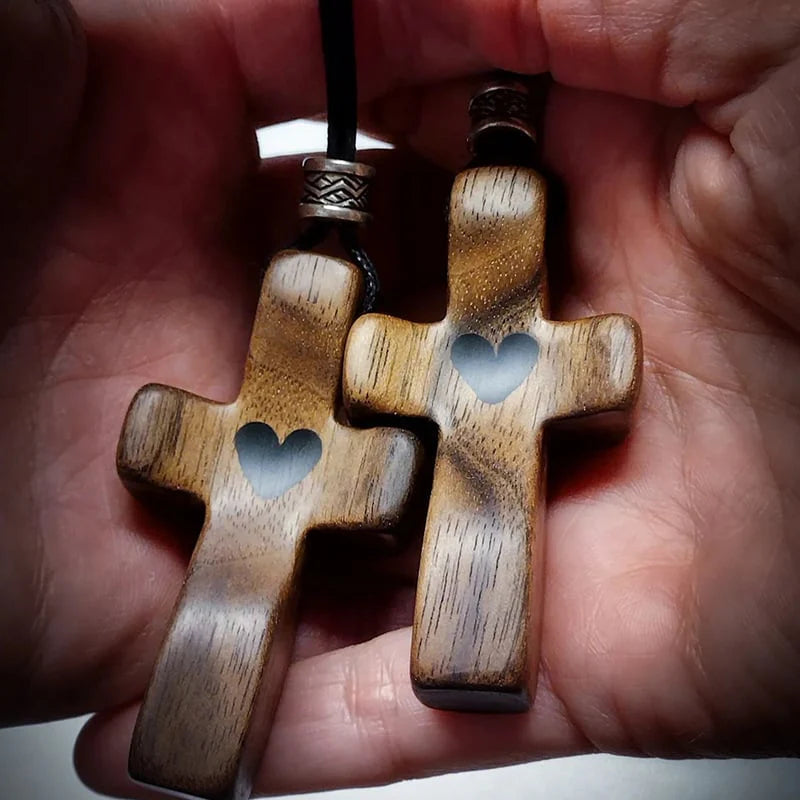 Last Day 49% OFF🔥 Handcrafted Wooden Cross My Heart with keychain