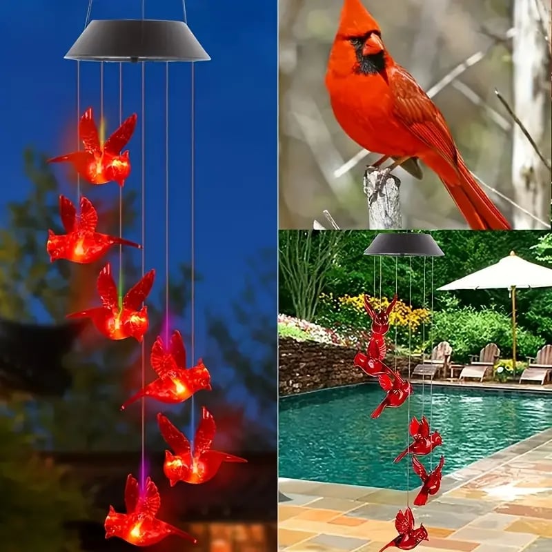 Last Day 49% OFF🐦Solar Cardinal Bird Bell Lights, Outdoor Garden Decor