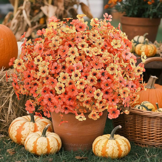 Artificial Outdoor Sunset Mums Flowers - UV resistant, Waterproof, Windproof