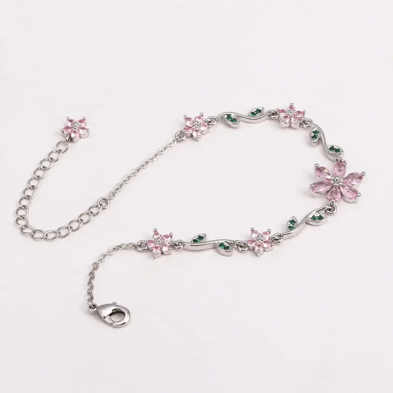 Last Day 49% OFF🔥Luxury Pink Zircon Flower Bracelet For Women Girls 🌸