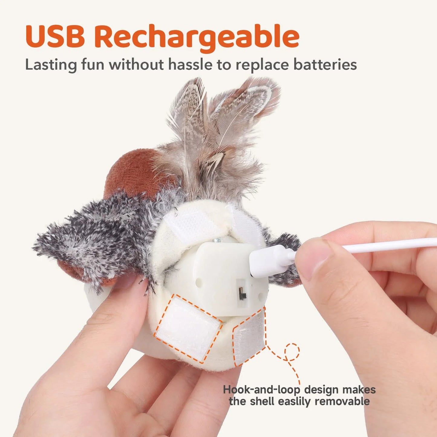🐦Flapping Bird Cat Toy — Rechargeable, Chirping & Touch — Activated