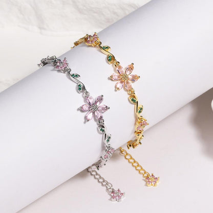 Last Day 49% OFF🔥Luxury Pink Zircon Flower Bracelet For Women Girls 🌸