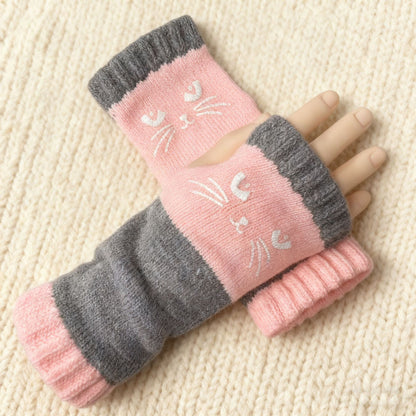 Last Day 49% OFF🔥 Stay Warm & Stay Cute — Cat Embroidery Fingerless Gloves 😺🧤
