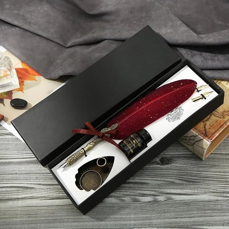 Last Day 49% OFF 🔥Handcrafted Goose Quill Calligraphy Pen Set with Vintage Display Stand