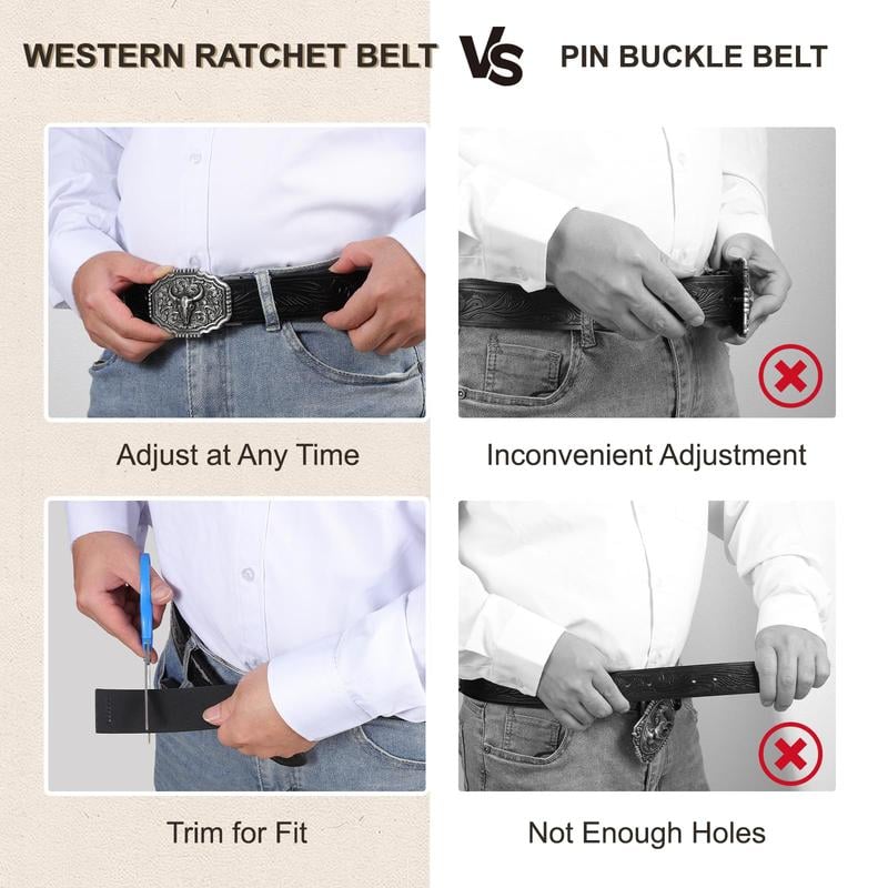Adjustable Ratchet Western Belt (With Western Buckle)