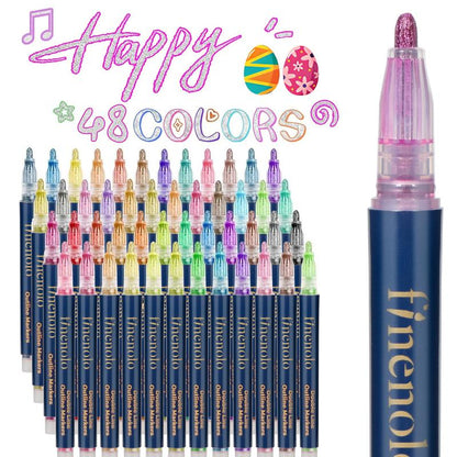 Last Day 49% OFF🔥Outline Shimmer Marker Set – Double-Line Glitter Pens🎨