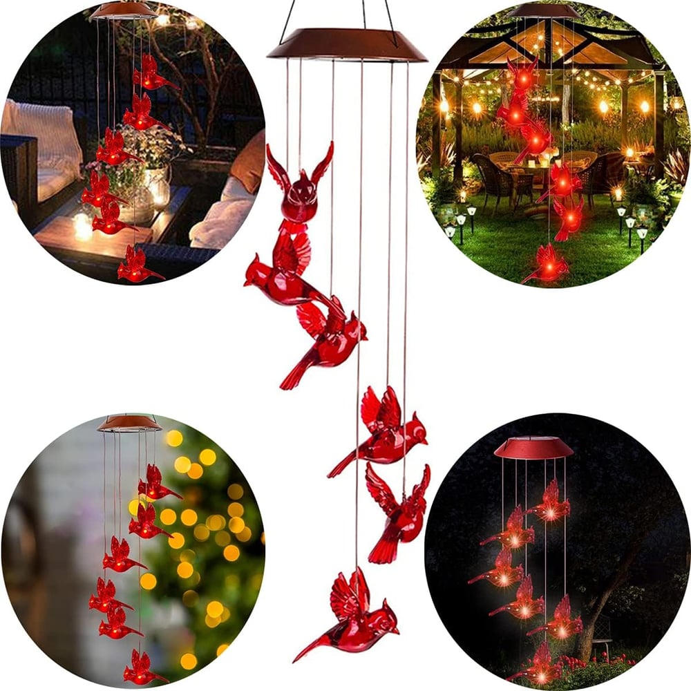 Last Day 49% OFF🐦Solar Cardinal Bird Bell Lights, Outdoor Garden Decor