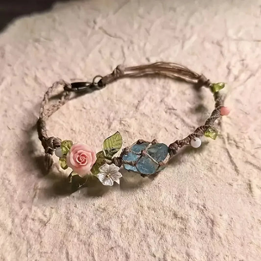 🎁Handmade Bohemian Floral Bracelet — Natural Gemstones & April Birthstone