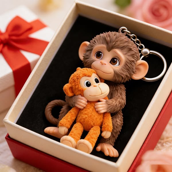 🐵3D Viral Punch Monkey Keychain 💕- Emotional Gift for Animal Lovers, Family, Friends, Loved Ones🎁