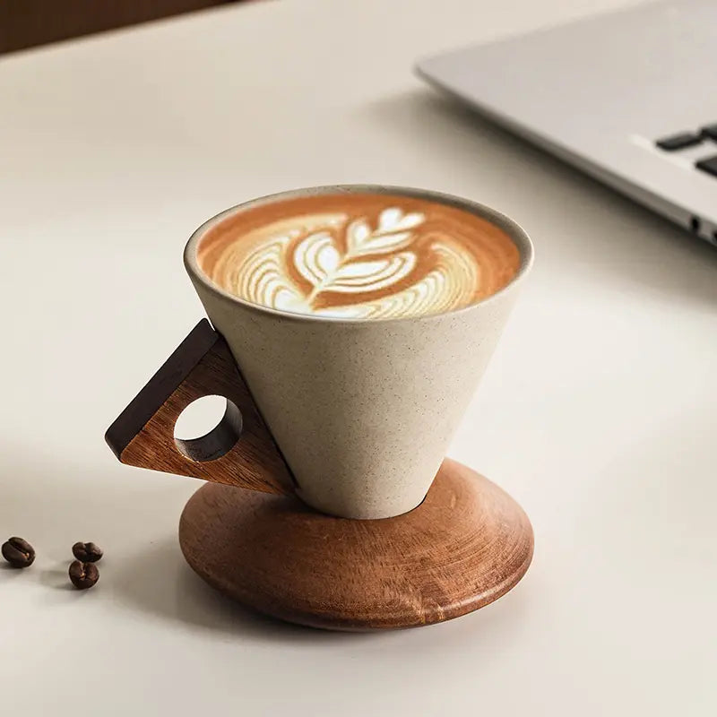 🔥Last Day 49% OFF – Vintage Cone Porcelain Coffee Cup with Wooden Base☕